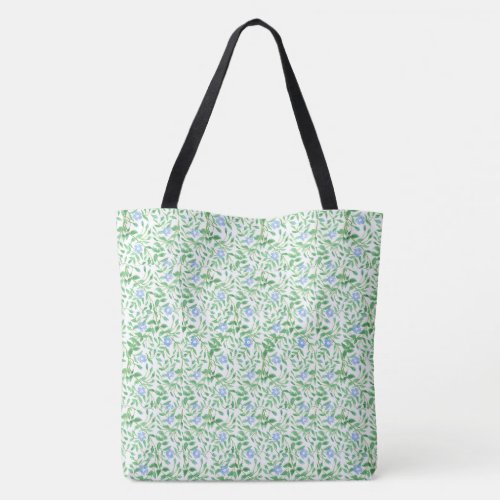 Pretty Blue Periwinkle Floral on White Background Tote Bag