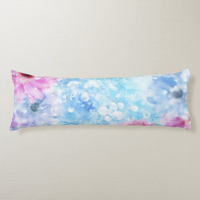 Pretty Blue & Pink Abstract Floral Body Pillow (Front)
