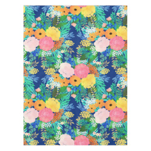 Pretty Blue Pink Flowers Boho Design Tablecloth