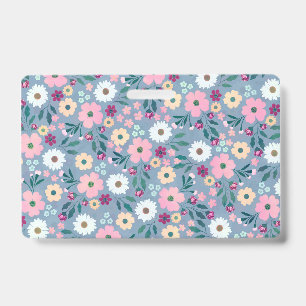Pretty Blue Pink flowers Botanical Badge