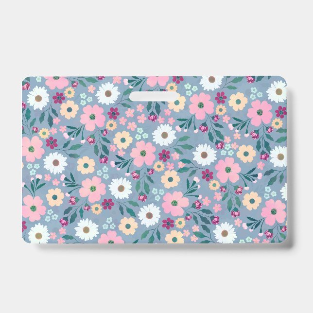Pretty Blue Pink flowers Botanical Badge (Front)