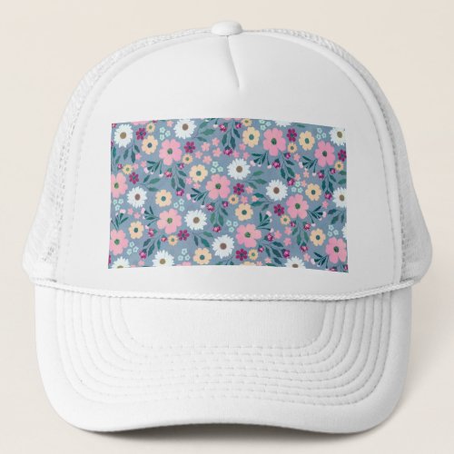 Pretty Blue Pink flowers Botanical Trucker Hat
