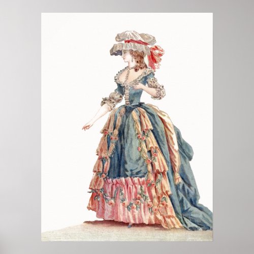 Pretty Blue  Pink Regency French Fashion Drawing Poster