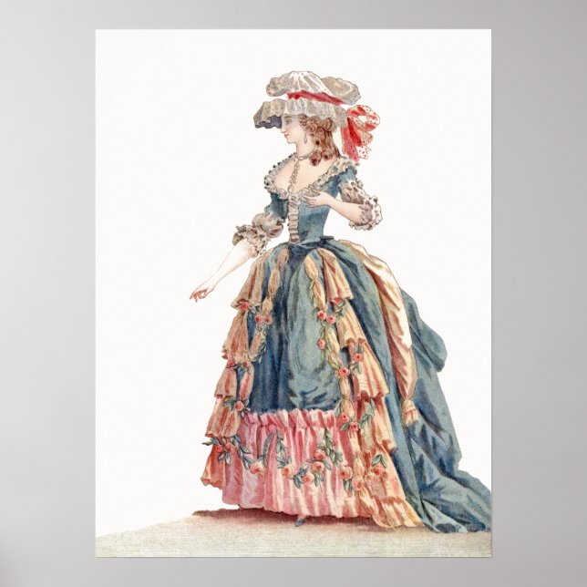 Pretty Blue & Pink Regency French Fashion Drawing Poster (Front)