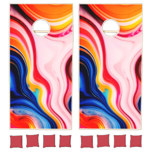 Pretty Blue Pink yellow white faux marble Cornhole Set