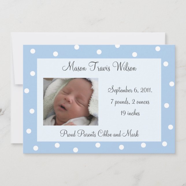 Pretty Blue Polka Dots Birth Announcement (Front)