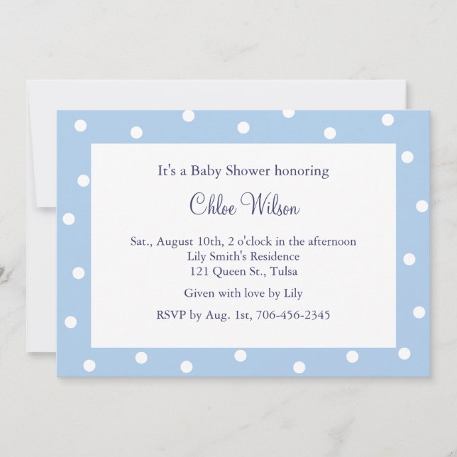 Pretty Blue Polka Dots Invitation (Front)