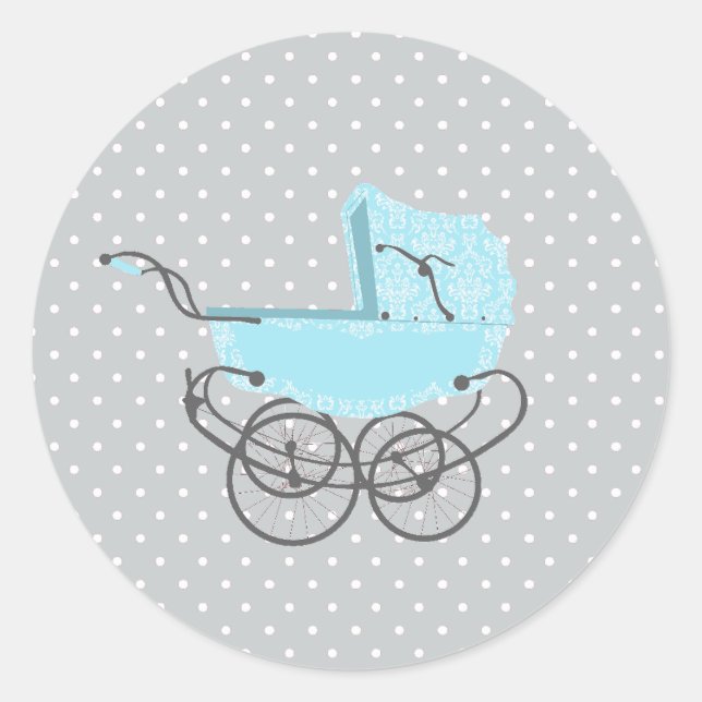 Pretty Blue Pram Baby Shower Sticker (Front)