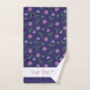 Pretty Blue Purple Pink Roses Rosebud Floral Print Bath Towel Set