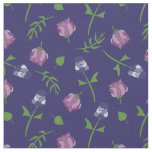 Pretty Blue Purple Pink Roses Rosebud Floral Print Fabric
