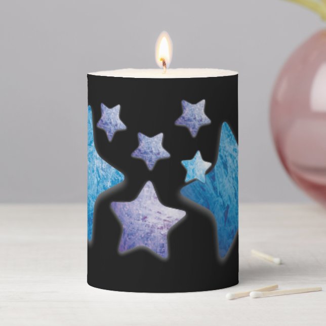 Pretty Blue Purple Stars Pattern  Pillar Candle (In Situ)