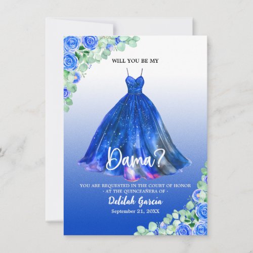 Pretty Blue Quinceaera Dama Proposal Invitation