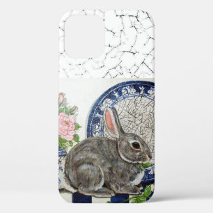 Pretty Blue Rabbit Floral Dedham Delft Animal Cas iPhone 12 Case