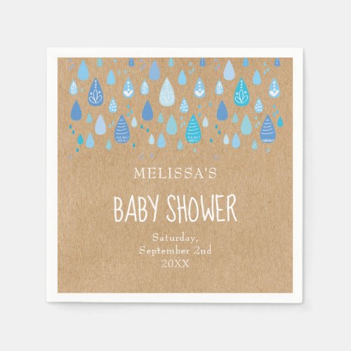 Pretty Blue Raindrops Baby Shower  Sprinkle Boho Napkins