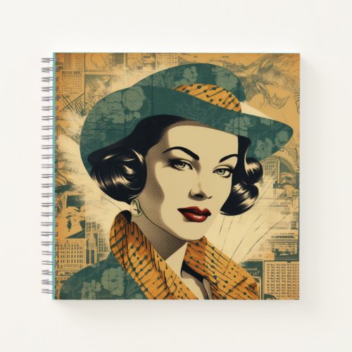 Pretty Blue Retro Classic Woman Vintage  Notebook