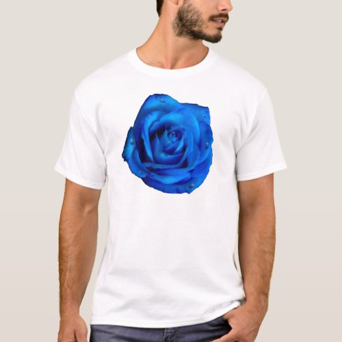 Pretty Blue Rose Blossom Raindrop Flower T_Shirt