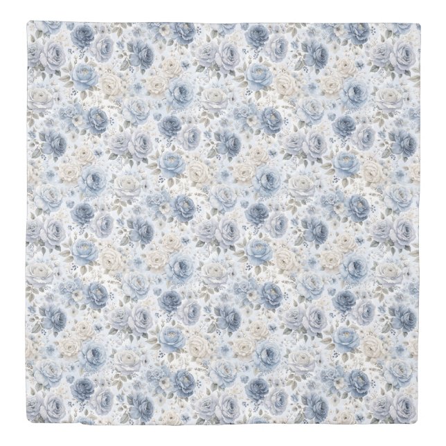 Pretty Blue Rose Floral Watercolor  Duvet Cover (Front)