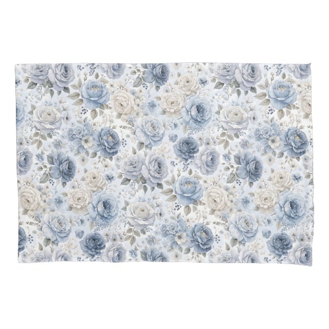 Pretty Blue Rose Floral Watercolor  Pillow Case (Front)
