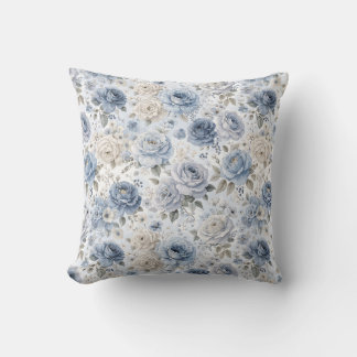 Pretty Blue Rose Floral Watercolor  Throw Pillow