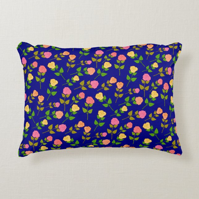 Pretty Blue Rose Pattern Accent Pillow (Front)