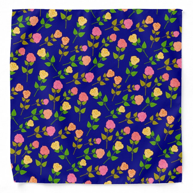 Pretty Blue Rose Pattern Bandana (Front)