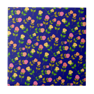 Pretty Blue Rose Pattern Ceramic Tile