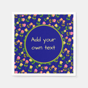 Pretty Blue Rose Pattern Custom Text Napkins