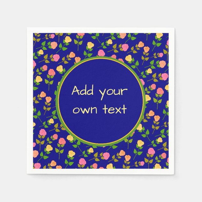 Pretty Blue Rose Pattern Custom Text Napkins (Front)