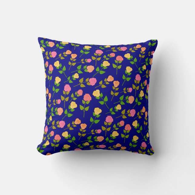 Pretty Blue Rose Pattern Throw Pillow (Front)