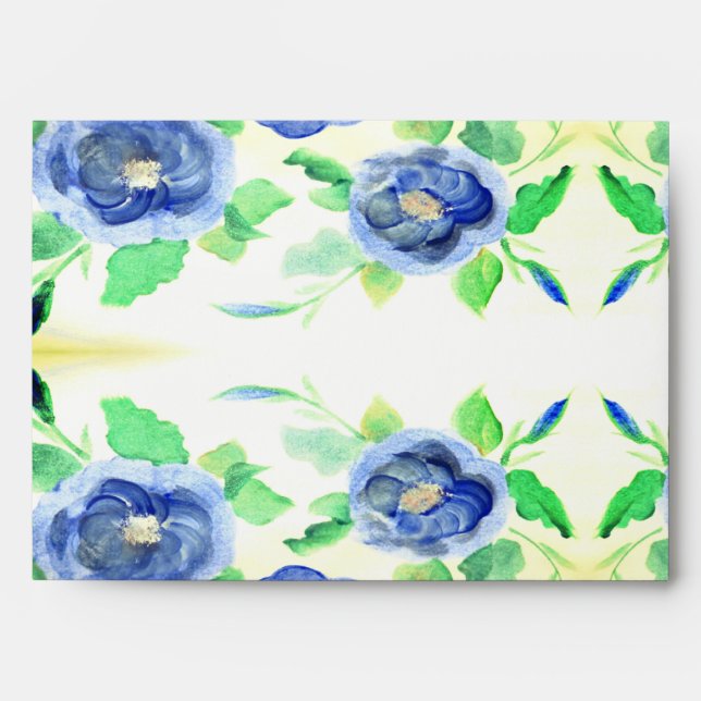 Pretty Blue Rose Watercolour Envelope (Front)