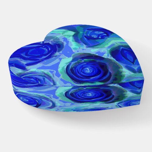 Pretty Blue Roses Heart Shaped Paperweight