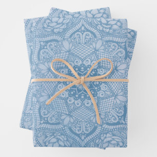 Pretty Blue Sacred Lotus Flower Blossom Mandala Wrapping Paper Sheets