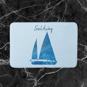 Pretty Blue Sailboat Bath Mat
