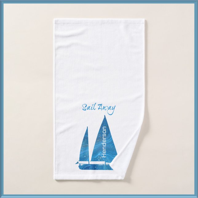Pretty Blue Sailboat Nautical Abstract Design Bath Towel Set (Creator Uploaded)