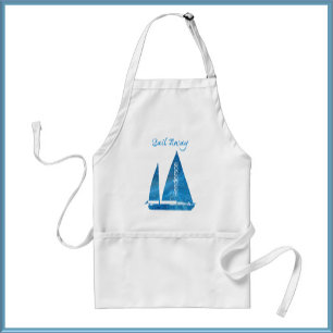 Pretty Blue Sailboat Nautical Adult Apron