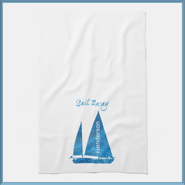 Pretty Blue Sailboat Nautical Kitchen Towel (Creator Uploaded)