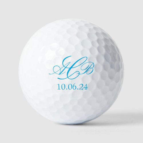 Pretty Blue Script Initials Monogram Favor or Gift Golf Balls