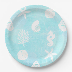 Pretty Blue Seaside Beach Themed Paper Plates