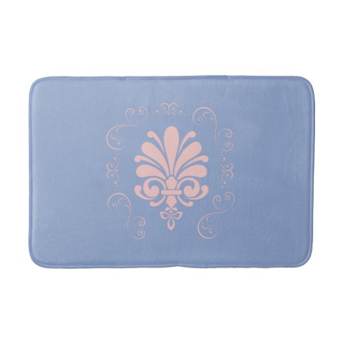 Pretty blue serenity and rose quartz damask motif bathroom mat