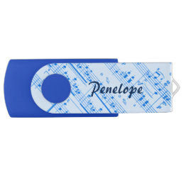 Pretty Blue Sheet Music Pattern with Your Name Flash Drive