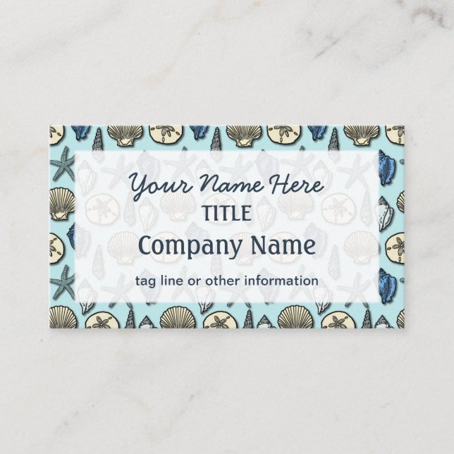 Pretty Blue Shell Starfish Sea Marine Pattern Business Card (Front)
