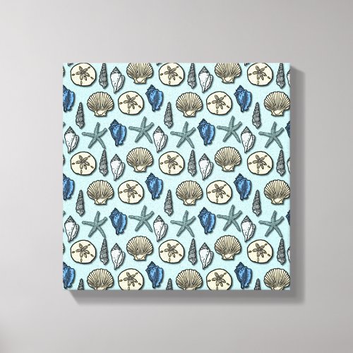 Pretty Blue Shell Starfish Sea Pattern Canvas Print