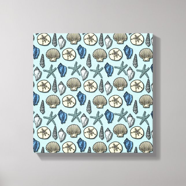 Pretty Blue Shell Starfish Sea Pattern Canvas Print (Front)