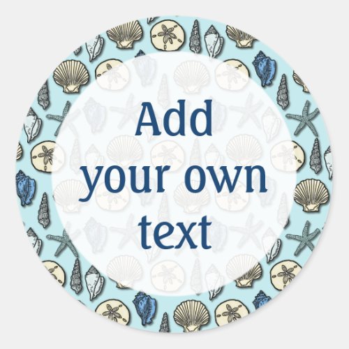 Pretty Blue Shell Starfish Sea Pattern Customize Classic Round Sticker