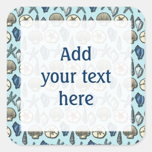 Pretty Blue Shell Starfish Sea Pattern Customize Square Sticker