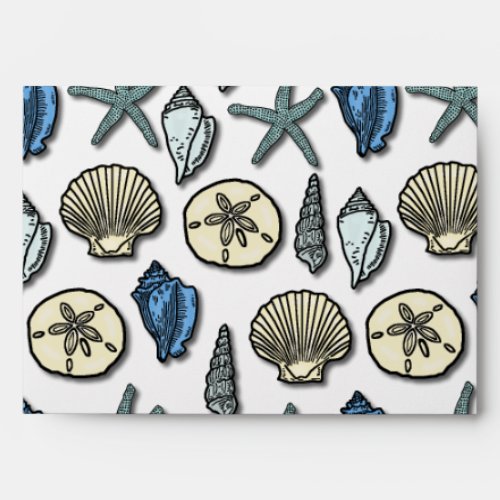 Pretty Blue Shell Starfish Sea Pattern Envelope