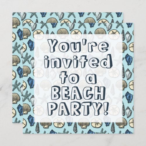 Pretty Blue Shell Starfish Sea Pattern Invitation