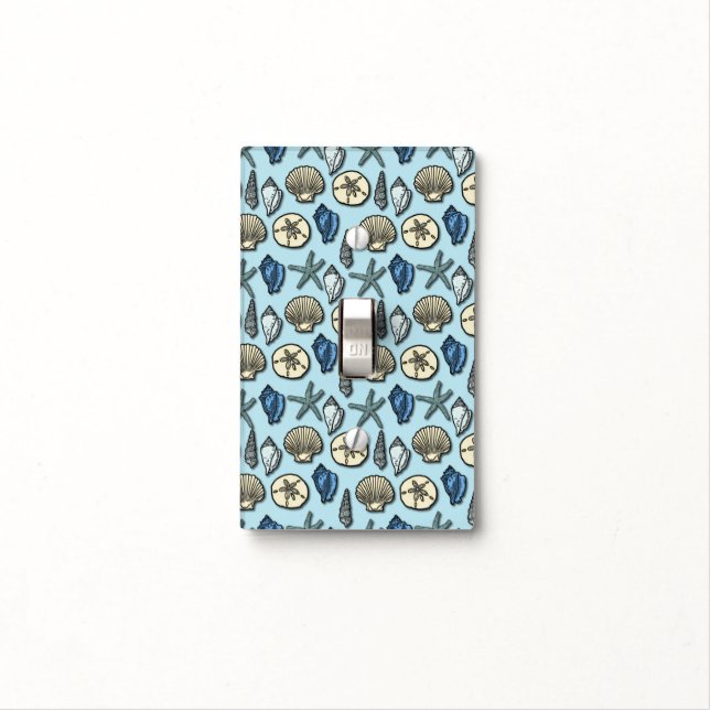 Pretty Blue Shell Starfish Sea Pattern Light Switch Cover (In Situ)