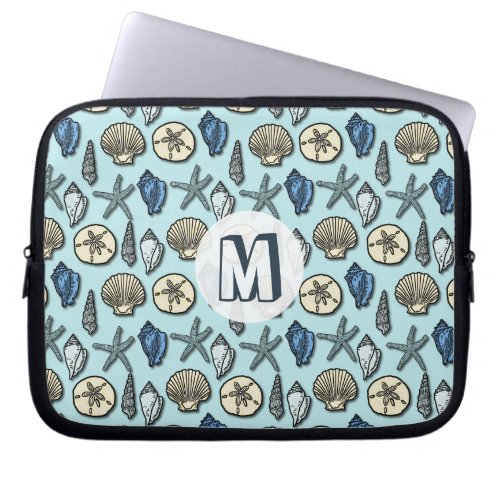 Pretty Blue Shell Starfish Sea Pattern Monogram Laptop Sleeve