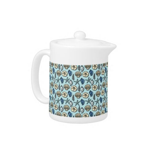 Pretty Blue Shell Starfish Sea Pattern Teapot